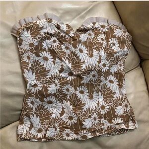 Angie Brown and White Floral Corset Blouse